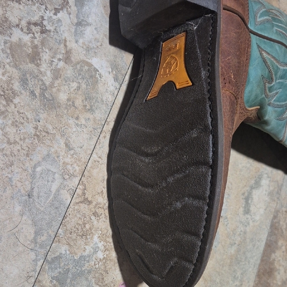 Ariat 14” Heritage Buckaroo Tall Western Boots 14101 Brown Teal Leather 8.5B - Picture 9 of 16